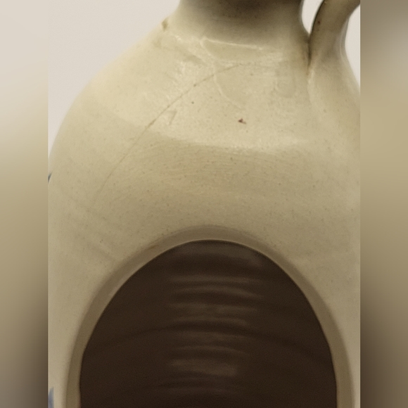 Williamsburg Pottery Salt Glaze Cobalt Blue Gray Leaf Colonial Jug Candle Holder - Picture 3 of 7